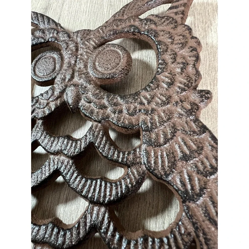 Vintage Cast Iron Owl trivet brown boho kitchen